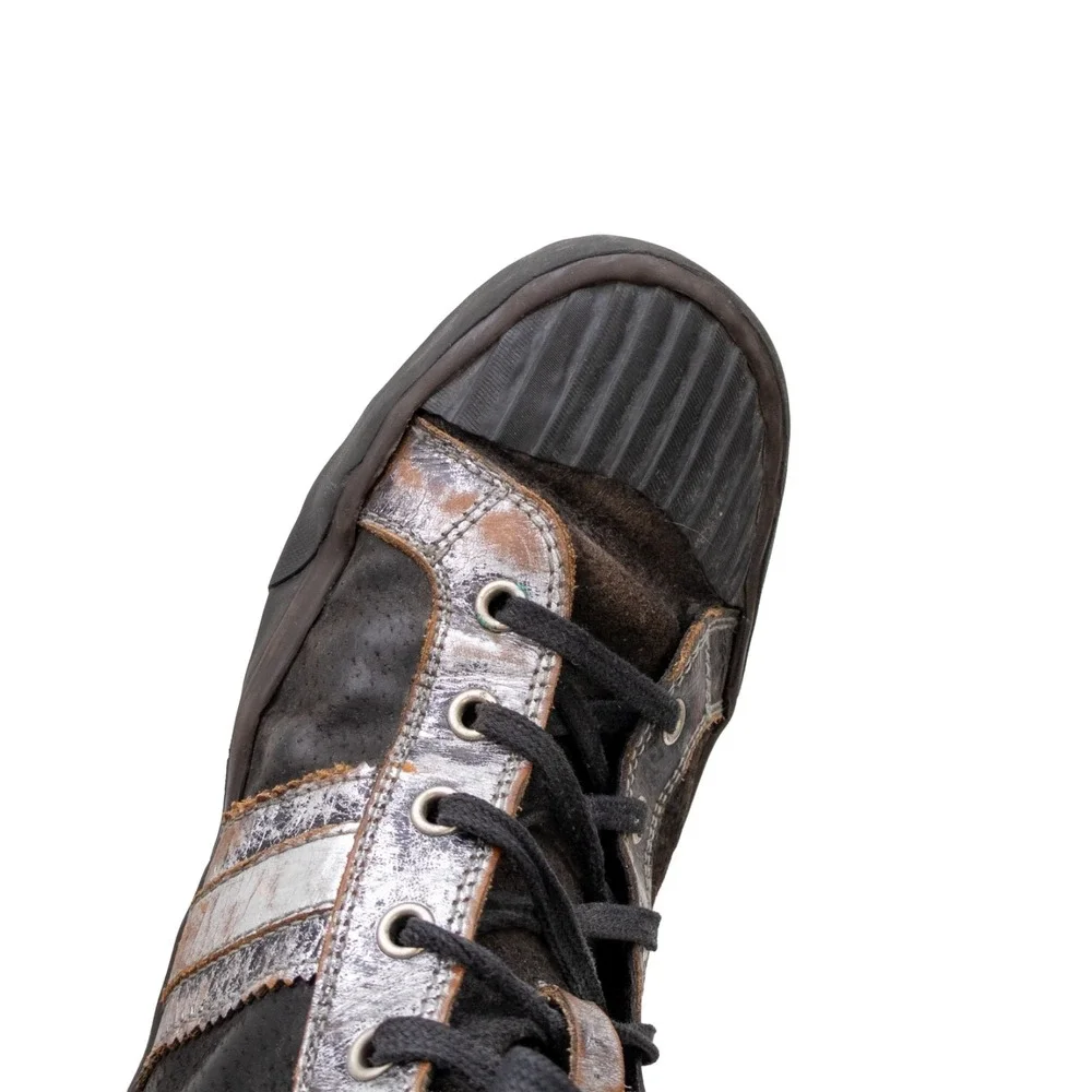 Premiata Men's High Top Leather Sneakers Black Silver Distressed Italy Size US 9